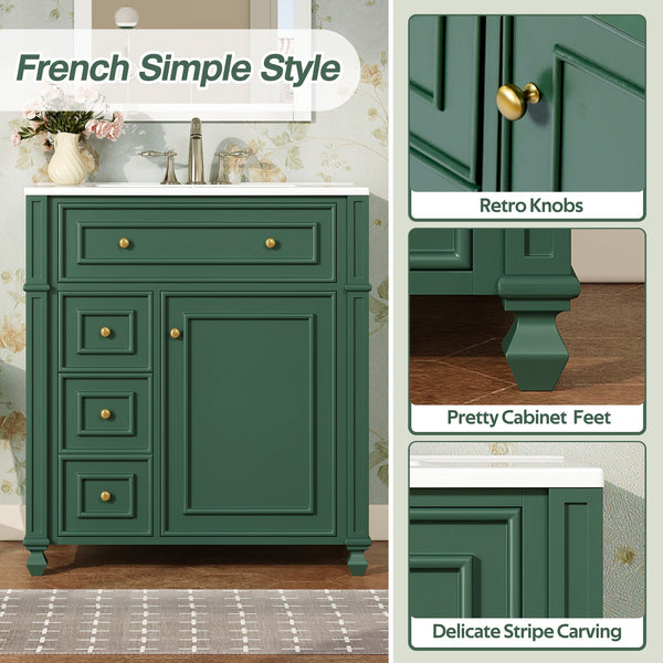 Bathroom Vanity with Ceramic Sink Basin, Cabinet with Soft-Close Doors and Organizer