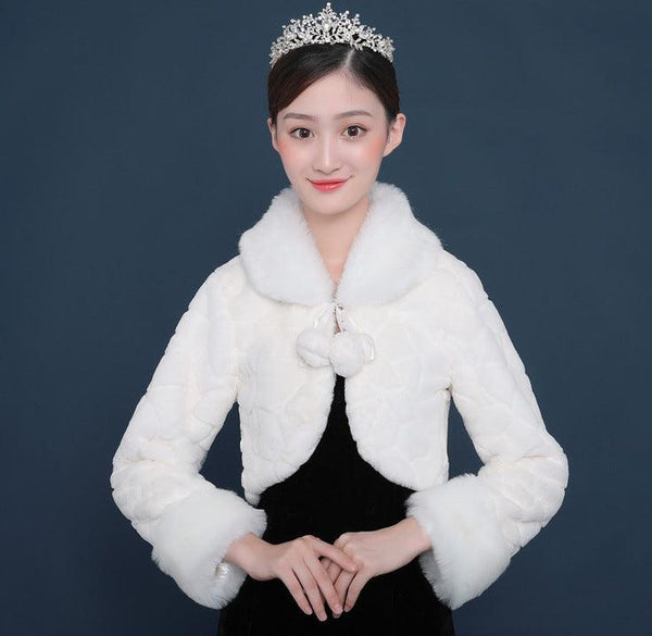Bride's wedding dress fur shawl women's warm white cloak cheongsam jacket red cloak