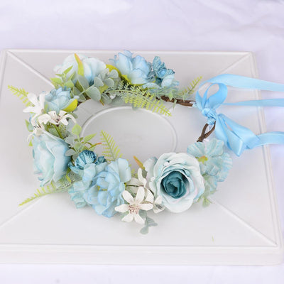 Flower Wreath Simulation Flower Leaves Hair Strap Photography Retro Hanfu Bridal Girl Flower Wreath Headwear