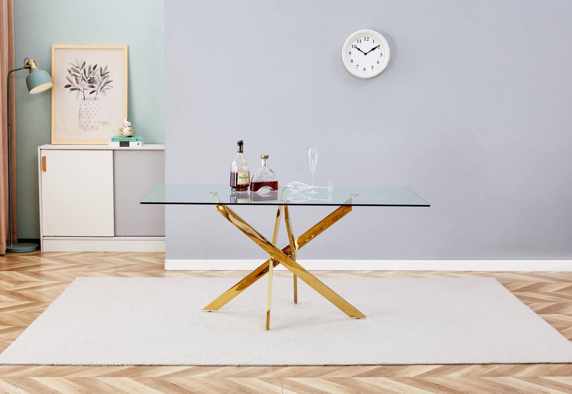 TEMPERED CLEAR GLASS GOLDEN LEG DINNING TABLE 63