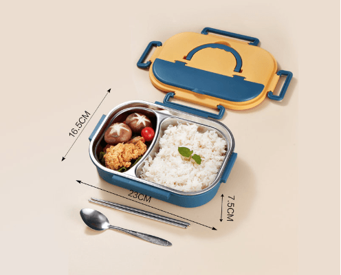 Stylish, simple, portable, large capacity 304 stainless steel two-compartment lunch box with bowl lunch box