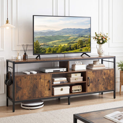 58 Inch Industrial TV Stand with Cabinets and Adjustable Shelf for TVs up to 65 Inch-Rustic Brwon