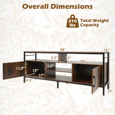 58 Inch Industrial TV Stand with Cabinets and Adjustable Shelf for TVs up to 65 Inch-Rustic Brwon