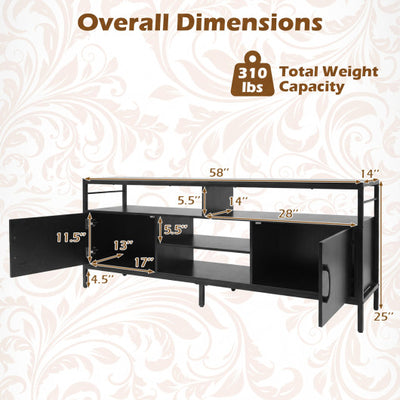 58 Inch Industrial TV Stand with Cabinets and Adjustable Shelf for TVs up to 65 Inch-Black