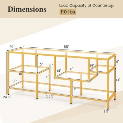 58 Inch TV Console Table with Tempered Glass Shelves for Living Room-Gold
