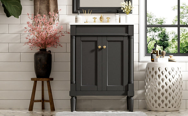 Modern Bathroom Vanity with Top Sink and 2-Tier Large Storage Shelves Cabinet