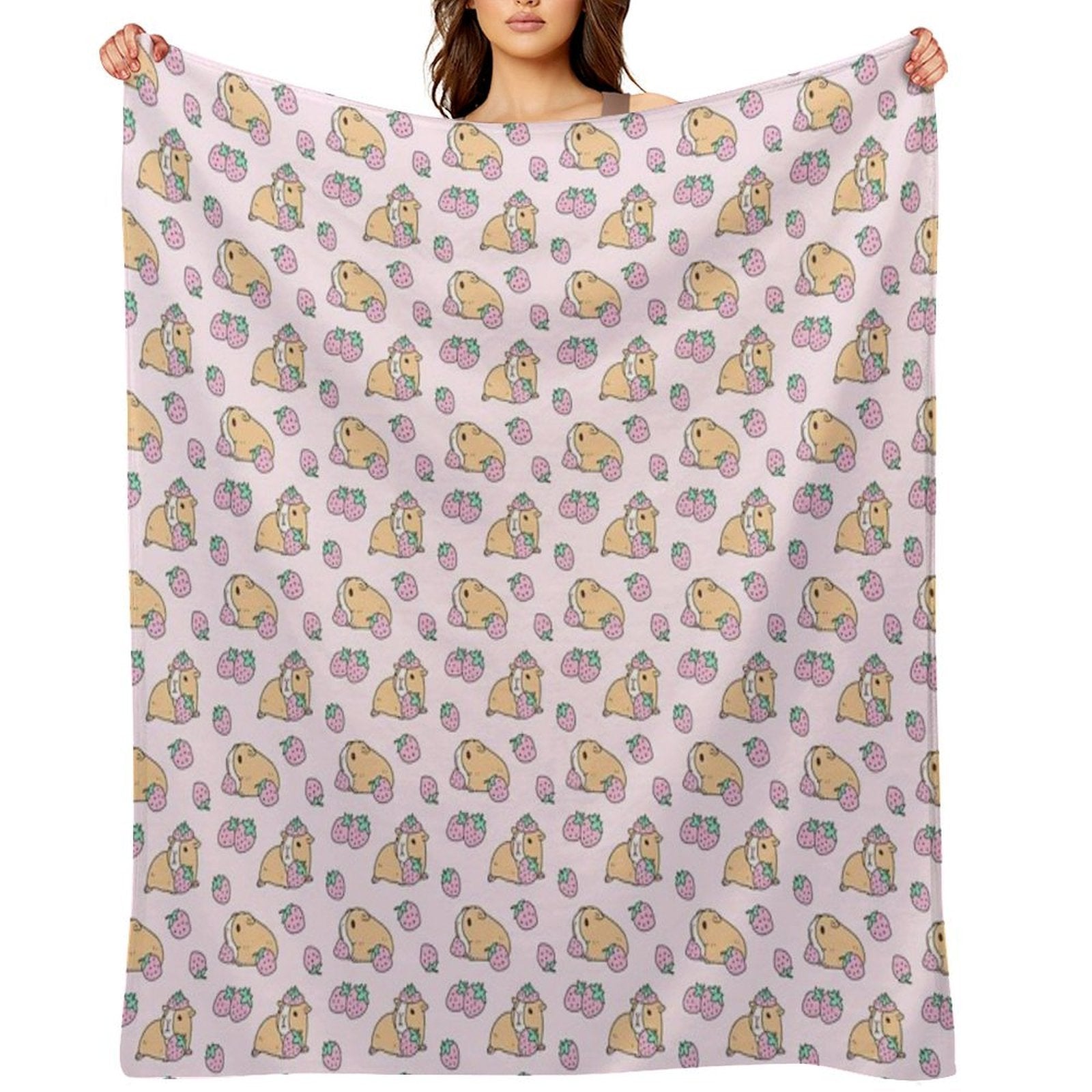 Pink Guinea Pig And Strawberry Pattern Eco-conscious Throw Blanket