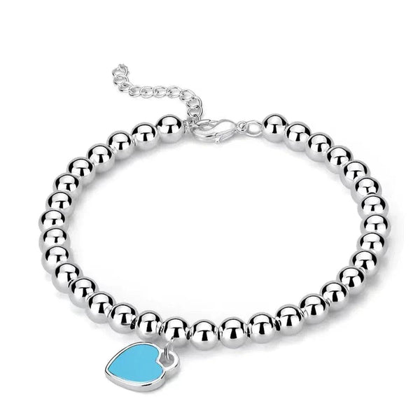 Blue Onyx Beaded Heart Charm Bracelet - Gifts for You 'n Me
