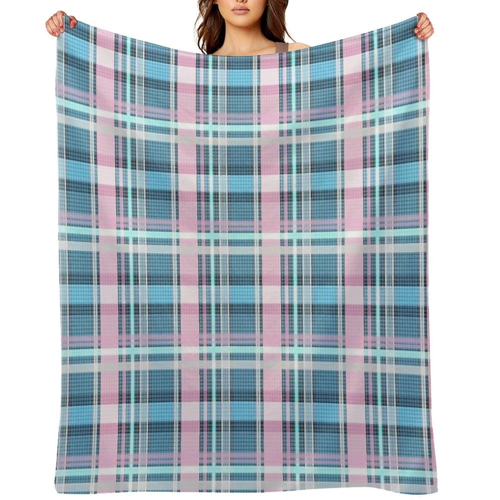 Trans Flag Pink, Blue And White Check Pattern Throw Blanket