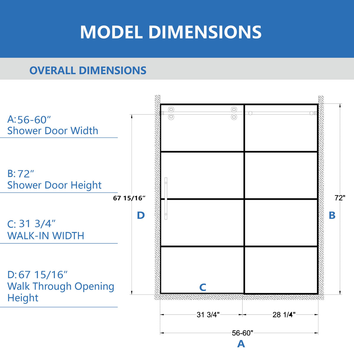 Adjustable Matte Shower Doors