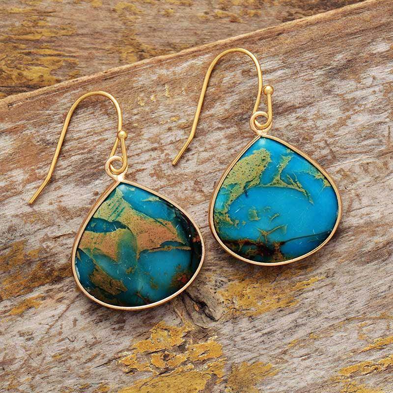18K Gold-Plated Natural Stone Earrings for Elegant Style