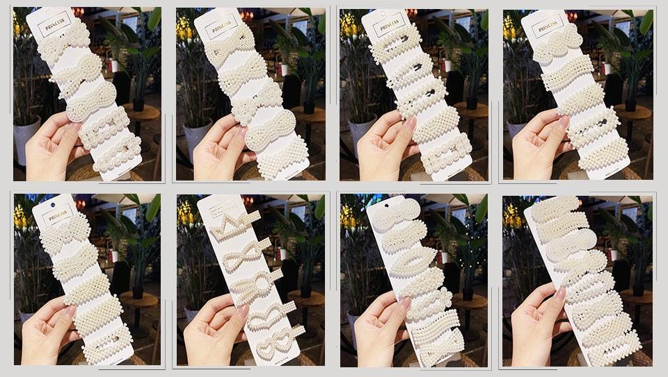 5/8PCS/Set Women Girls Elegant Imitation Pearls Geometric Hairpins Sweet Hair Ornament Clips Barrettes Gorgeous Fashion Hair Accessories For Women
