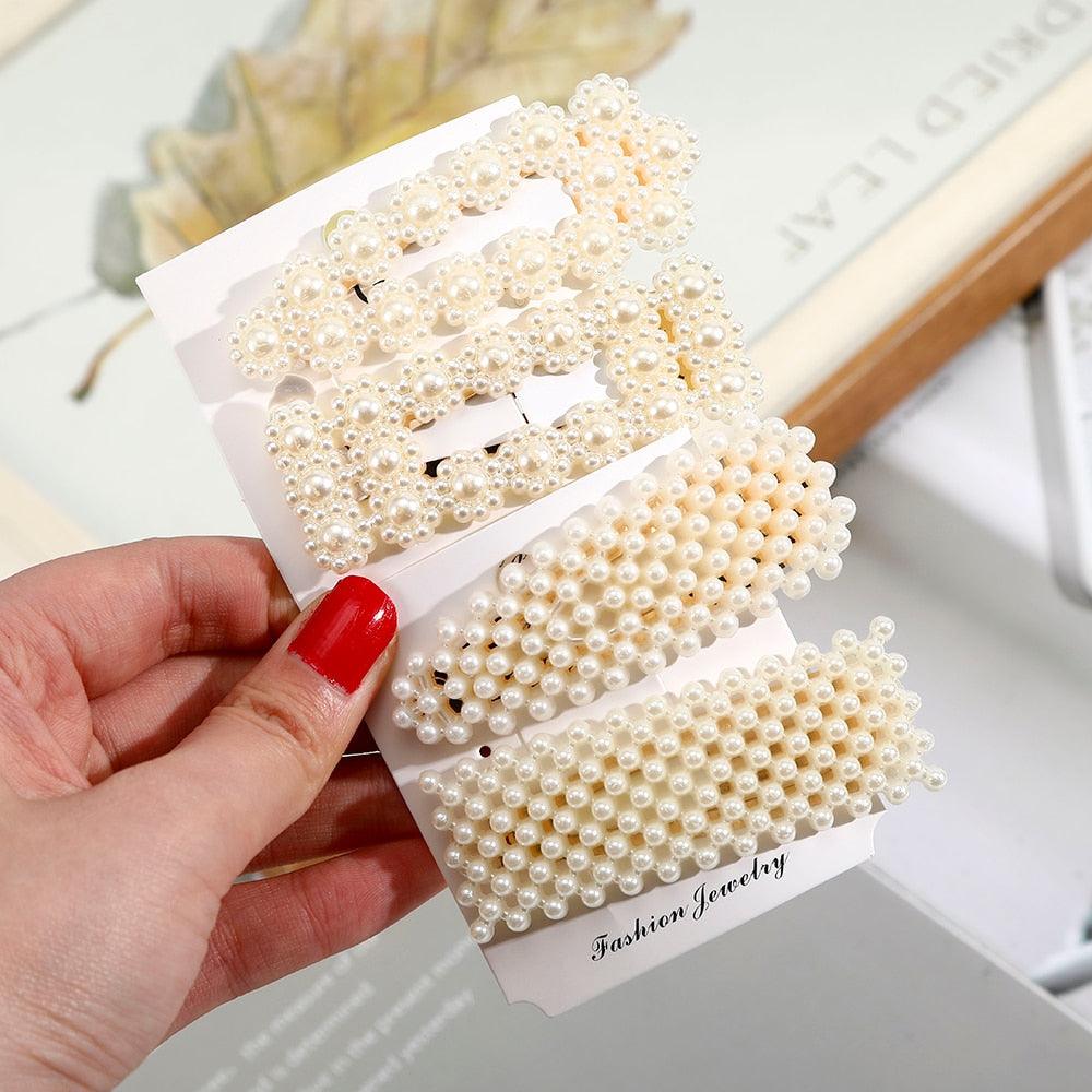 5/8PCS/Set Women Girls Elegant Imitation Pearls Geometric Hairpins Sweet Hair Ornament Clips Barrettes Gorgeous Fashion Hair Accessories For Women