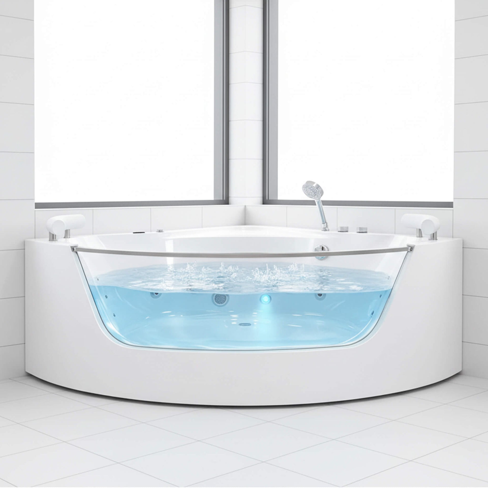 Serenity 59-Inch 2-Person Acrylic Corner Whirlpool 16-Jet Hydromassage Bathtub With Heater Rainbow Light (SAK12058)