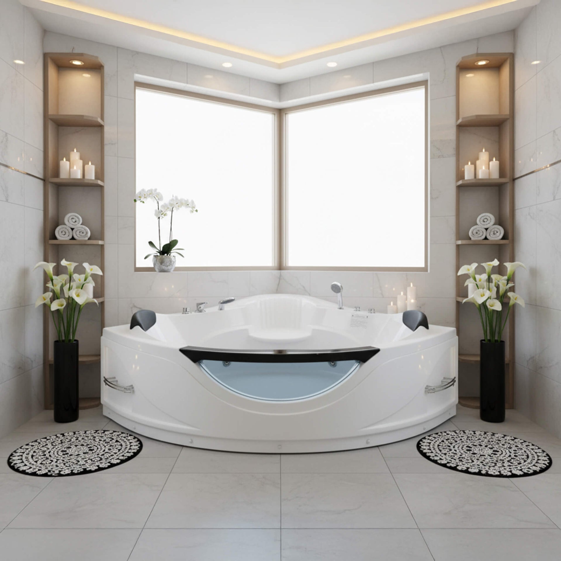 Celestia 59-Inch 2-Person Luxury Corner Whirlpool Jetted Bathtub (SAK97310)
