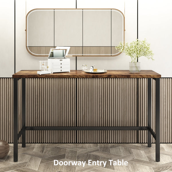 TOPMAX Counter Height Extra Long Dining Table Set with 3 Stools Pub Kitchen Set Side Table with Footrest Brown