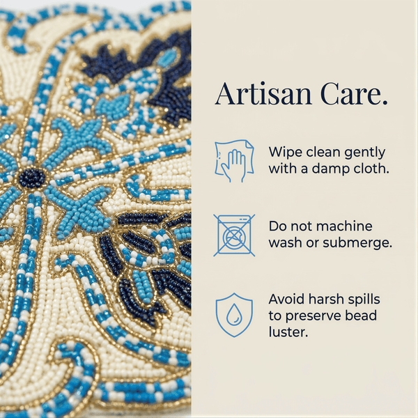 Beaded Table Runner – Blue White, 54x13 Inch