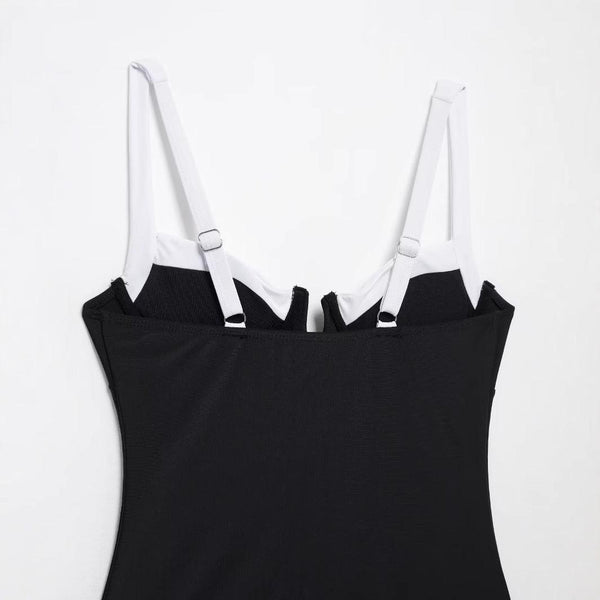 High fork V-neck vacation hot girl one-piece swimsuit female