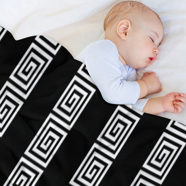 Greek Key Stripes Black & White Sustainable Throw Blanket