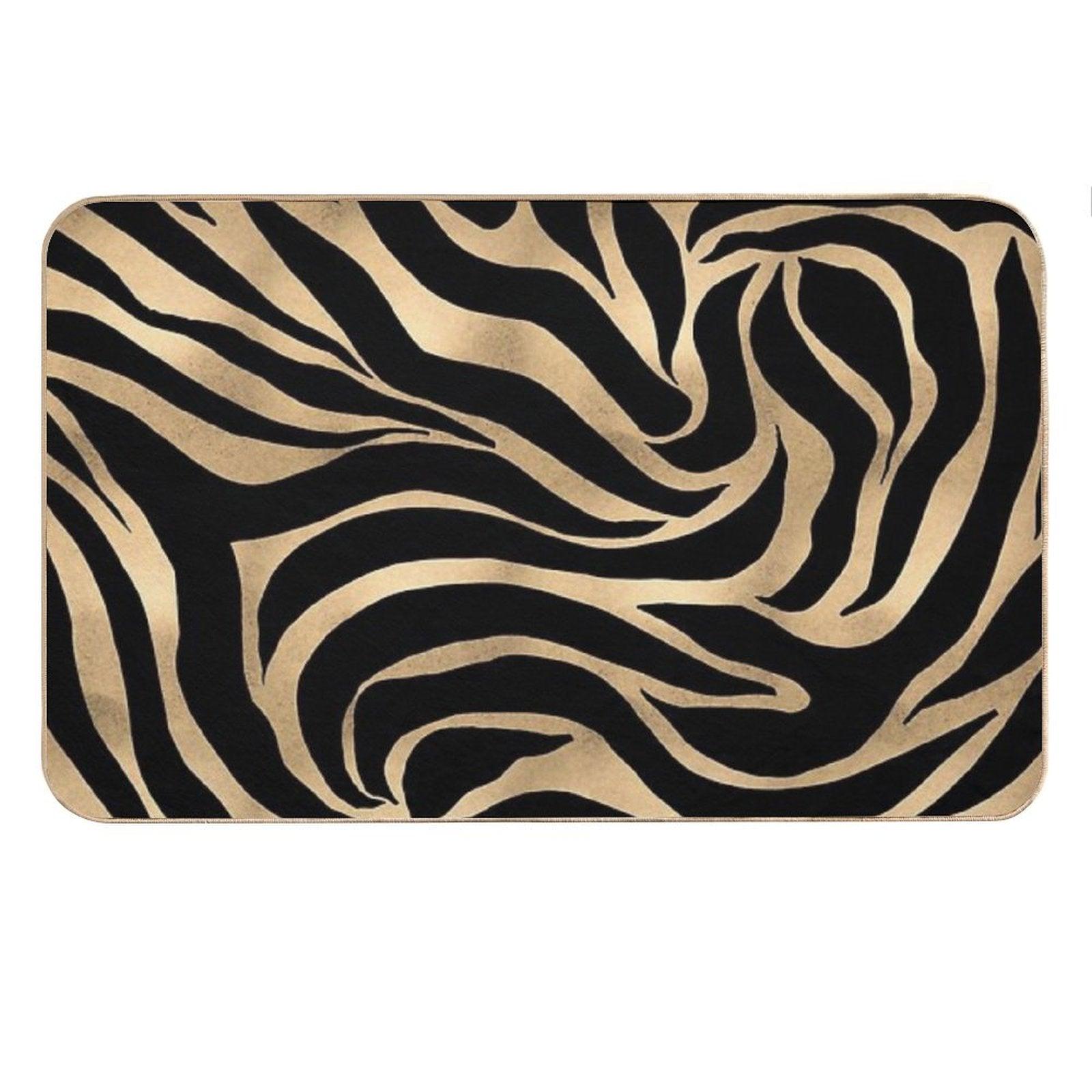 Elegant Metallic Gold Zebra Black Animal Print Bath Mat