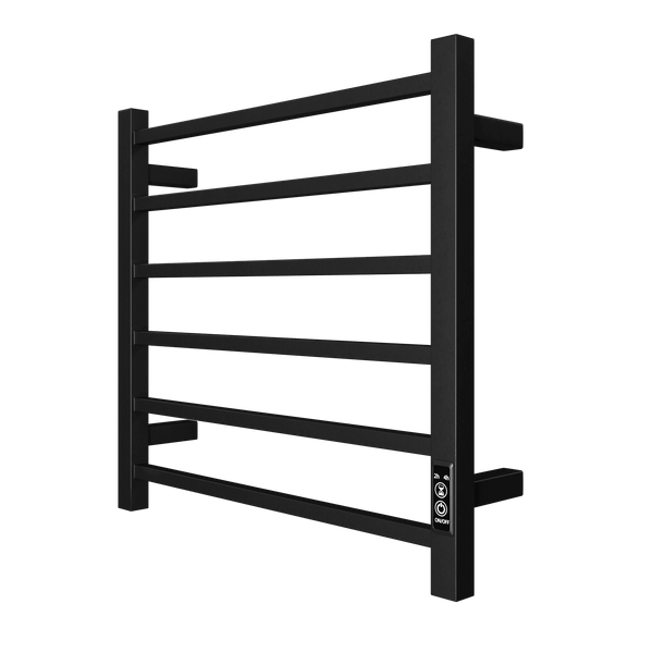 Towel Warmer 6 Bar Electric Heated Towel Rack Wall Mount Plug-in/Bath Towel Heater Matt-Black - Timer
