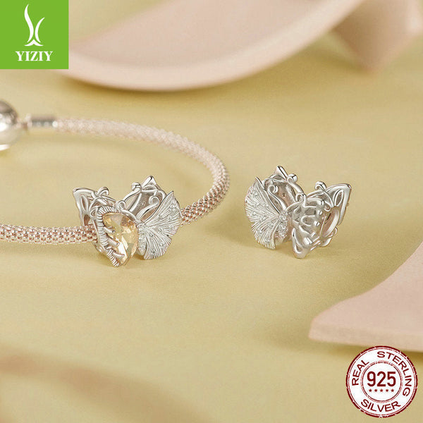 Yinziyun Original Ginkgo Butterfly DIY Bracelet Beads Forest Romantic Golden Butterfly s925 Pure Silver Beads