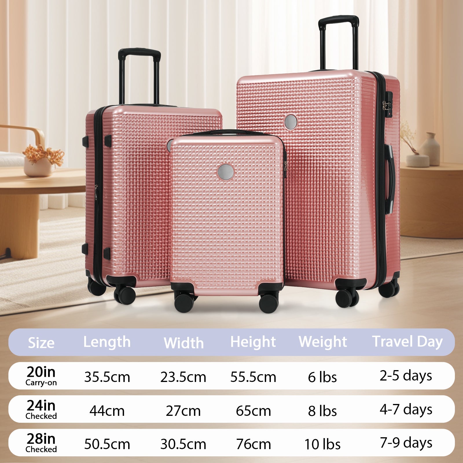 Luggage Sets 3 Piece Hardshell Suitcases with Wheels, Lightweight Expandable Travel Luggage with TSA Lock, Carry-on, Checked Luggage(20inch 24inch 28inch)