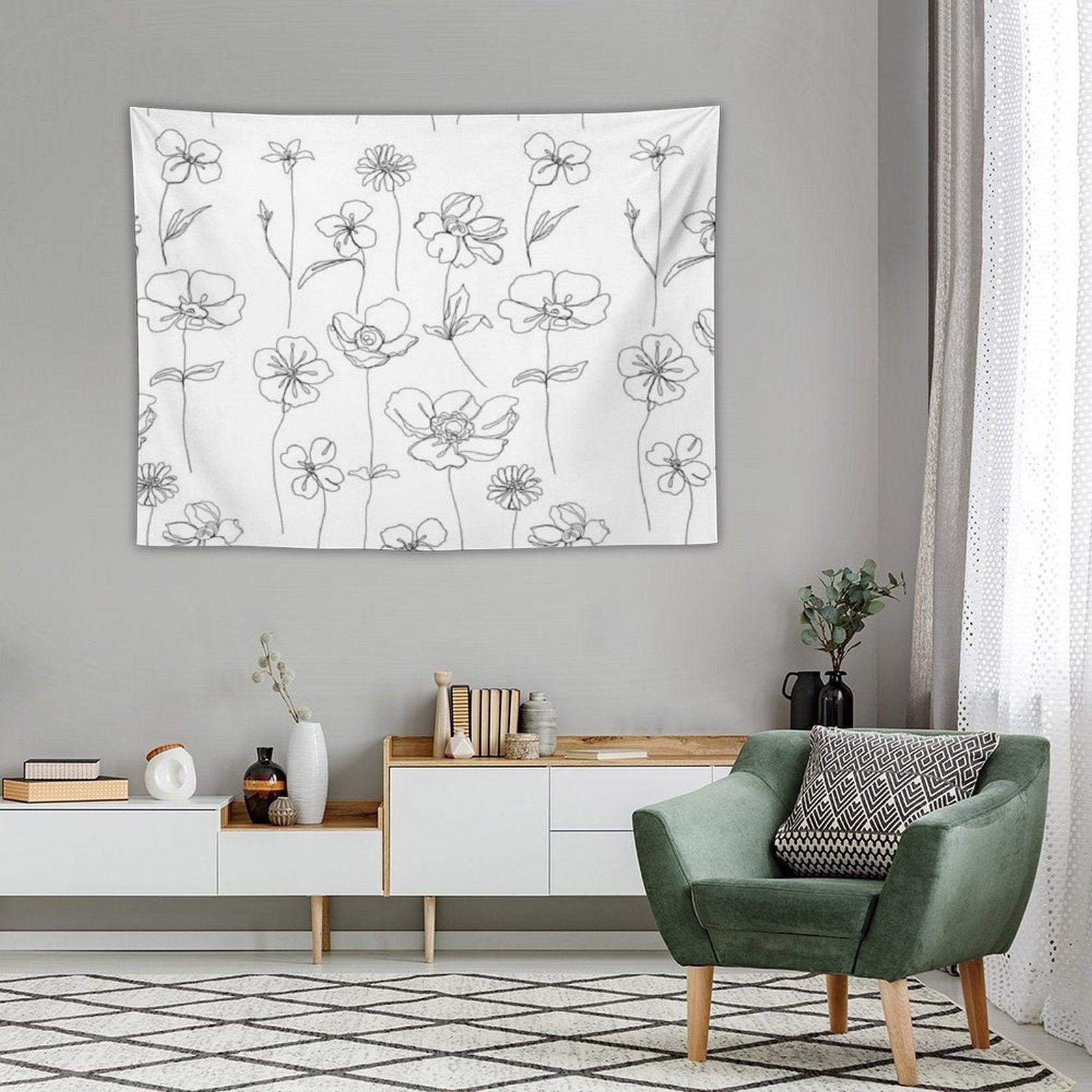 Botanical Floral Illustration - Botanicals White Tapestry