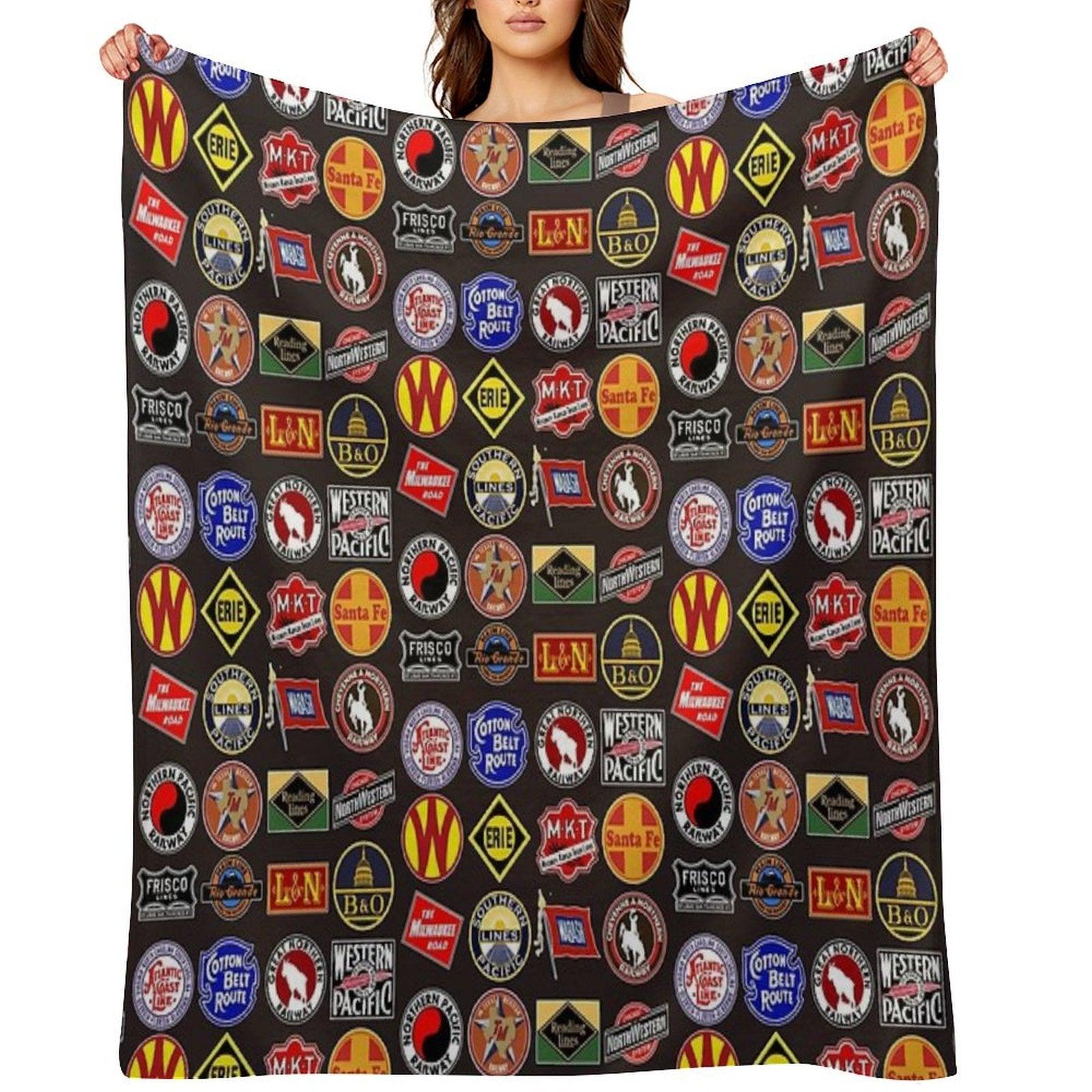 Vintage Defunct Railroad Railway Logos - Trains Hobby Throw Blanket