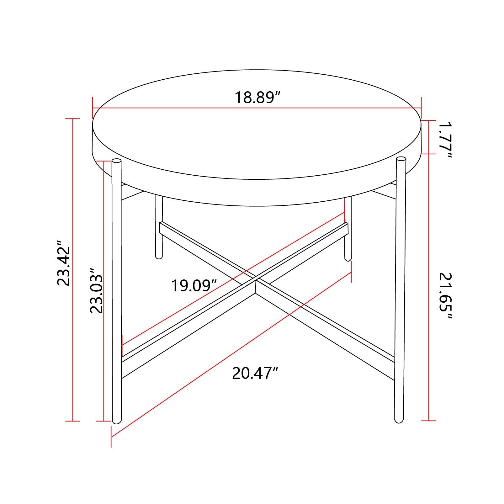 Modern Thread Design Round Coffee Table MDF Table Top with Cross Legs Metal Base(Set of 2 pcs )