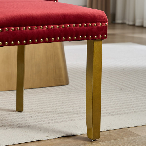 Mid-Century Modern Tufted Velvet Dining Chairs with Lion Head Pull Ring and Nailhead Trim