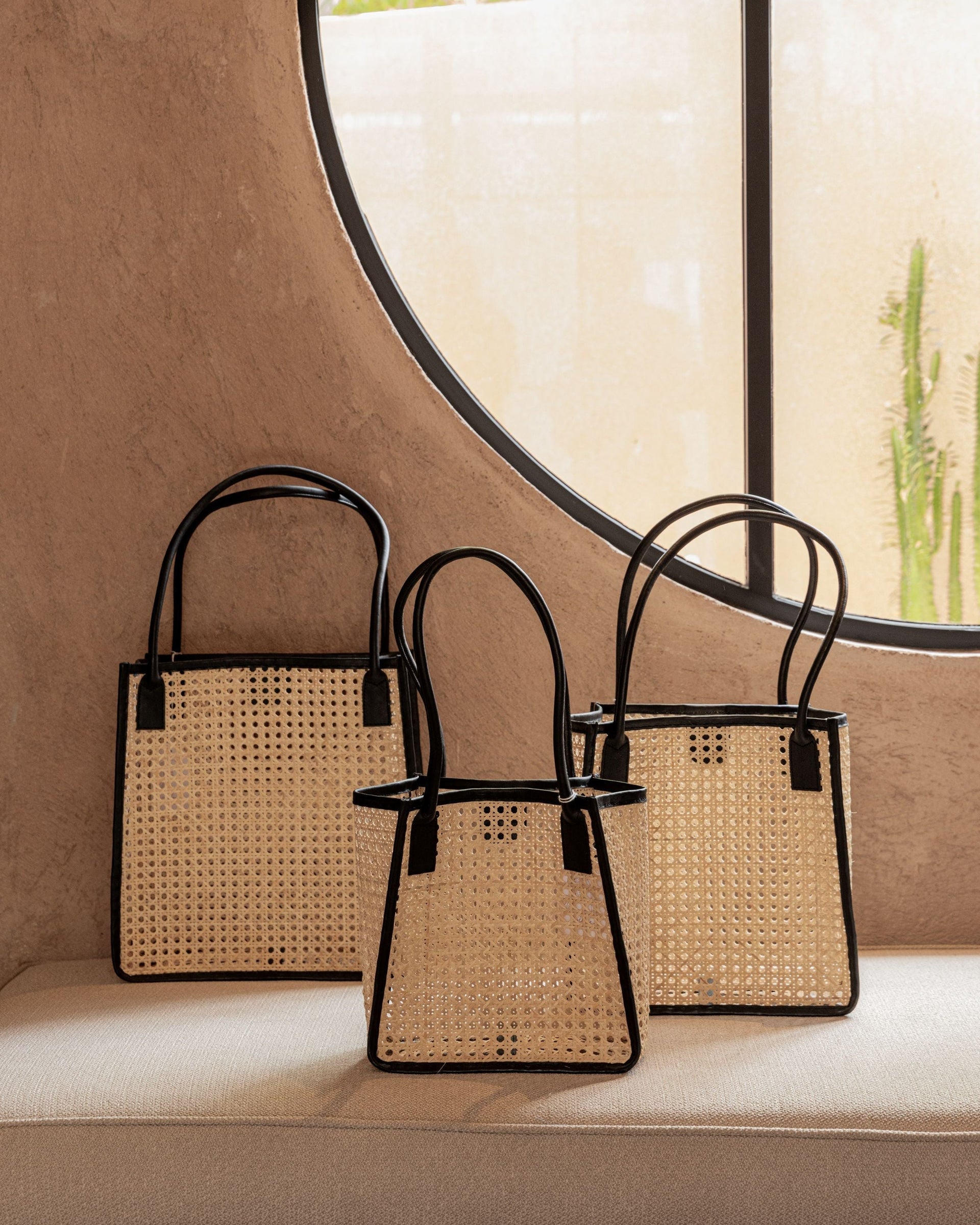 Citra Leather and Rattan Tote Bag