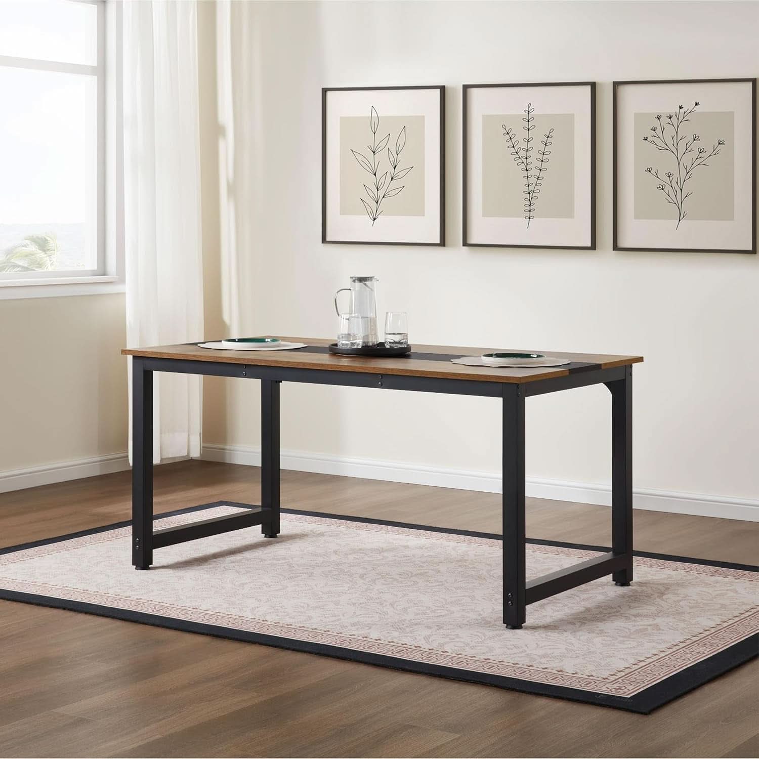 Large Computer Desk 59.8 Inches Wooden Surface Rustic Black