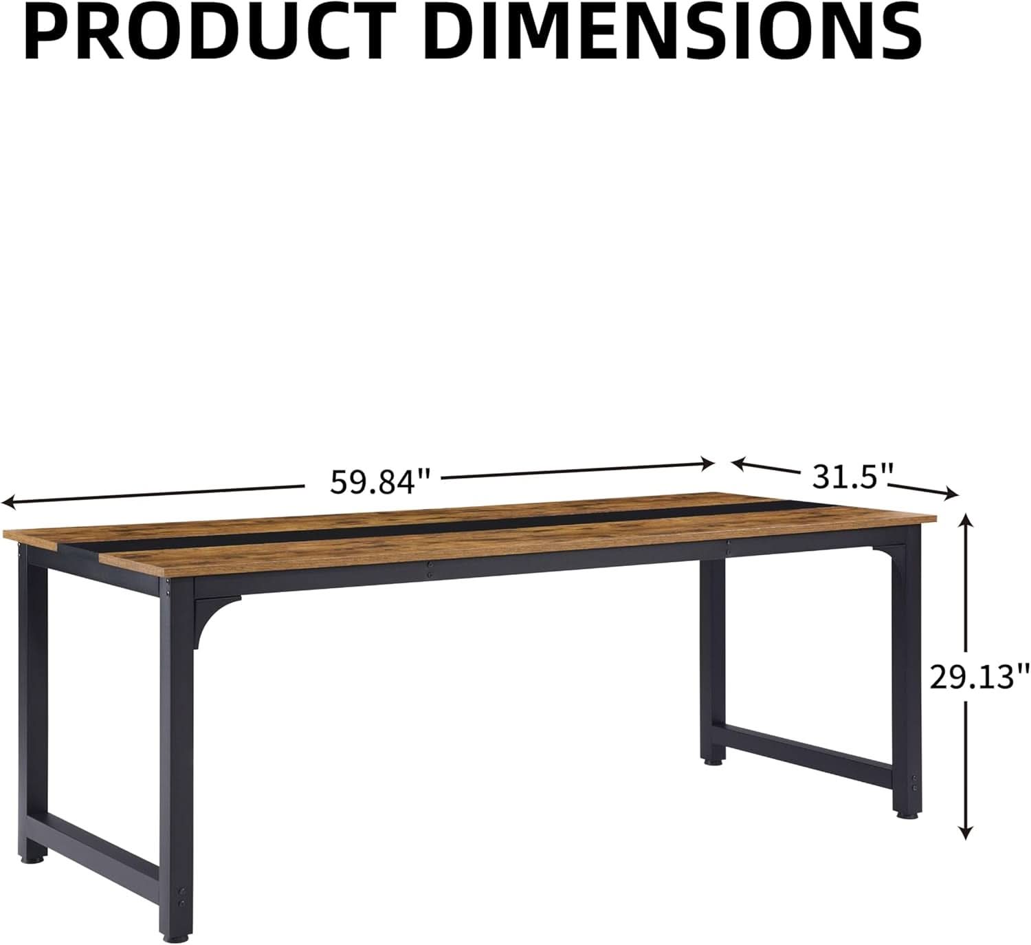 Large Computer Desk 59.8 Inches Wooden Surface Rustic Black