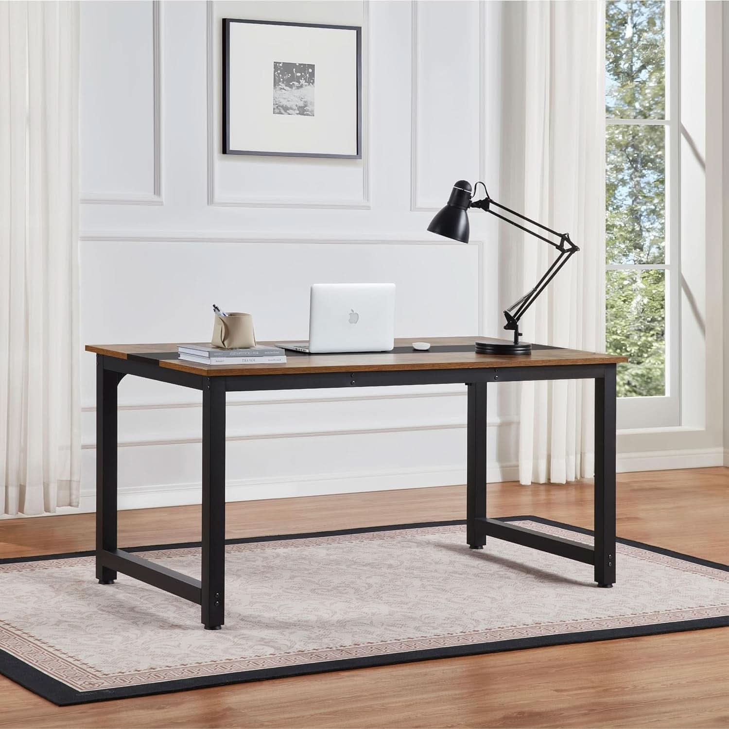 Large Computer Desk 59.8 Inches Wooden Surface Rustic Black