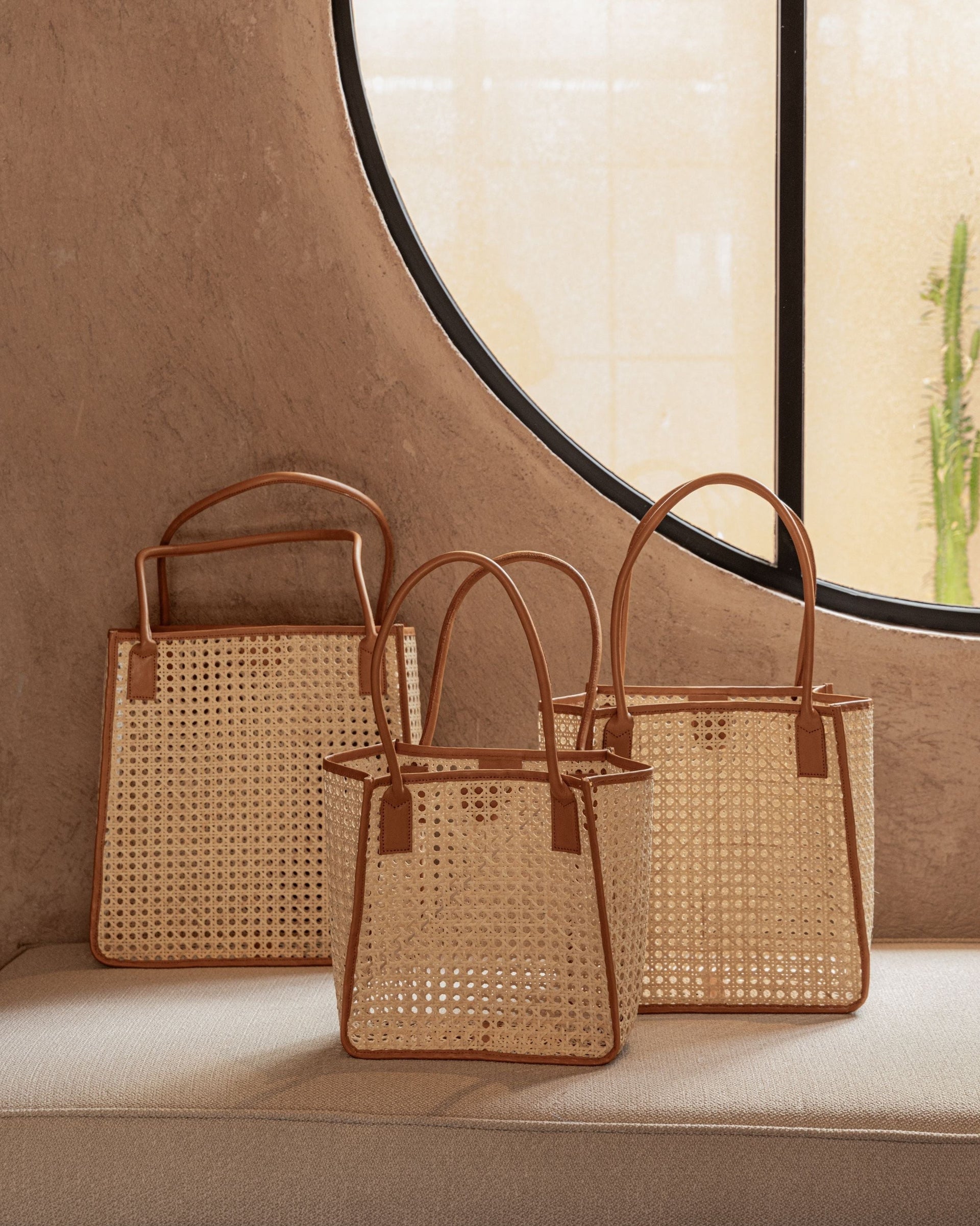 Citra Leather and Rattan Tote Bag