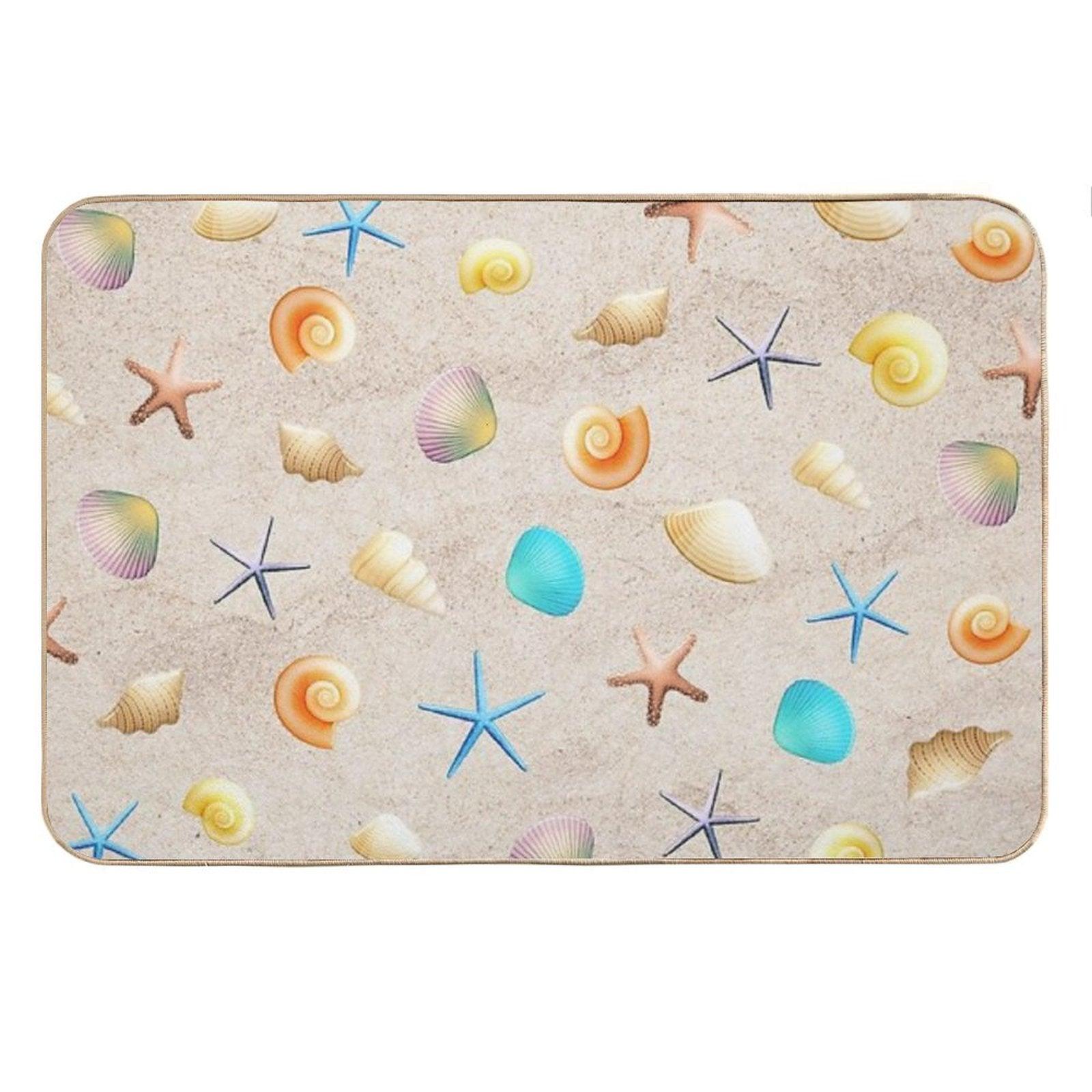 Collection of Shells on Sand And Starfish Bath Mat