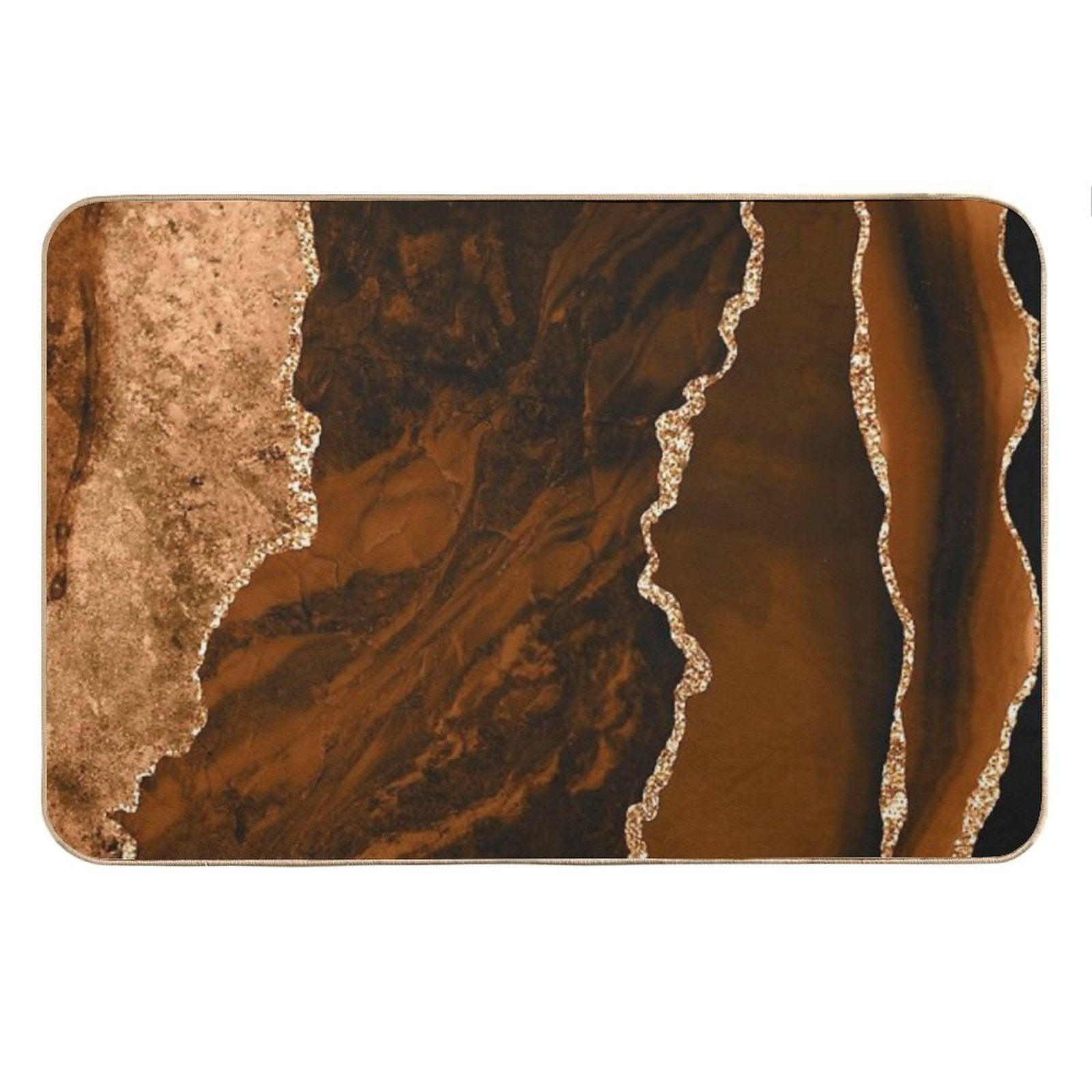 Abstract Chocolate Brown & Gold Modern Geode Agate Design Bath Mat