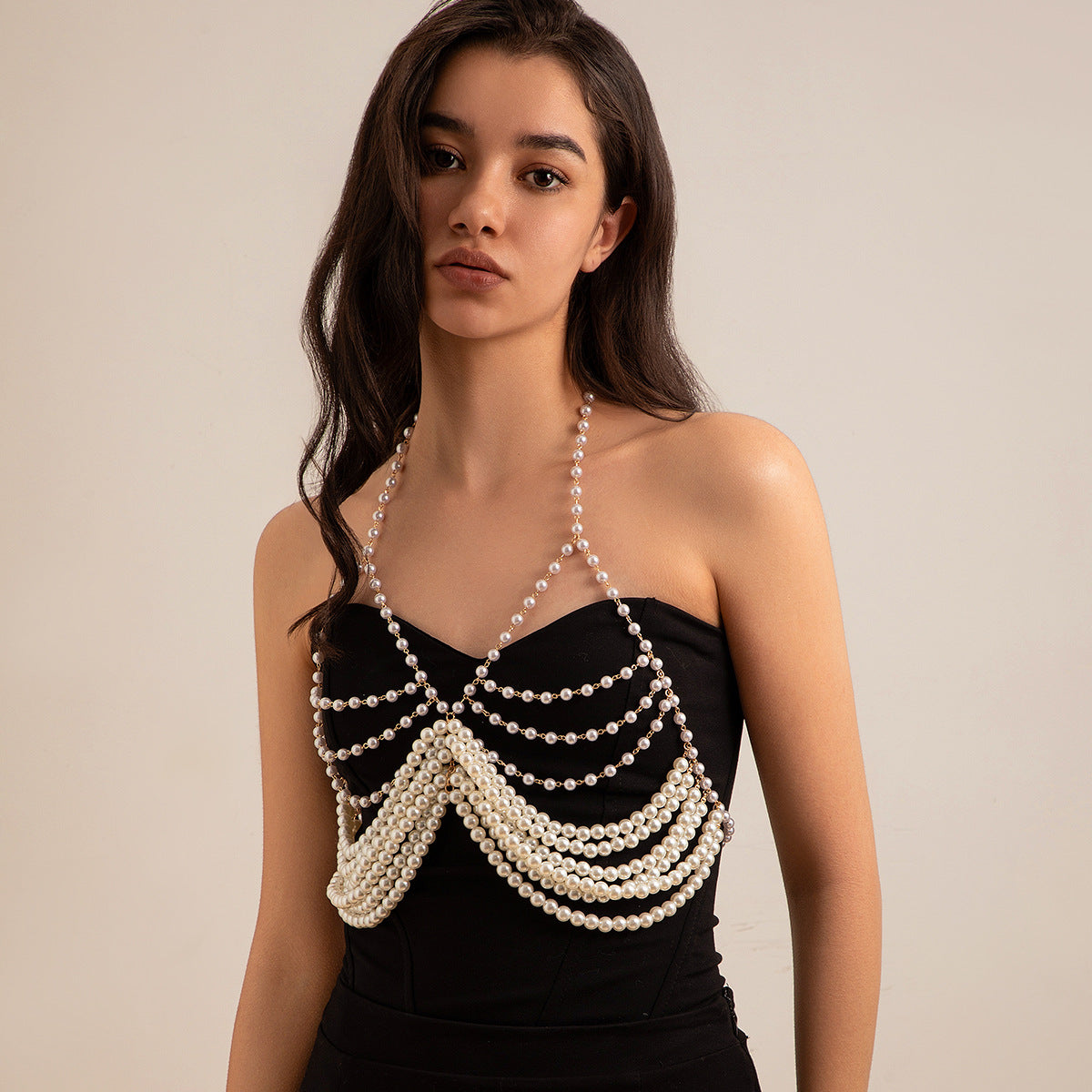 Sexy vacation style pearl bra, clothing chain, bikini chain body