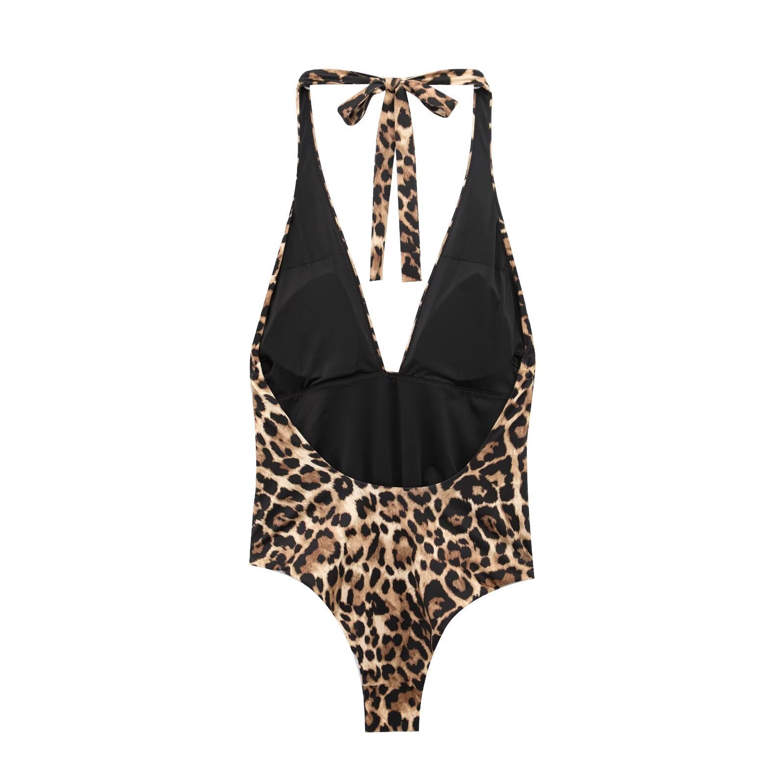 Leopard print halter neck one-piece swimsuit for women
