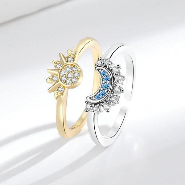 European and American personality simple design sun and moon folding ring female couple ring