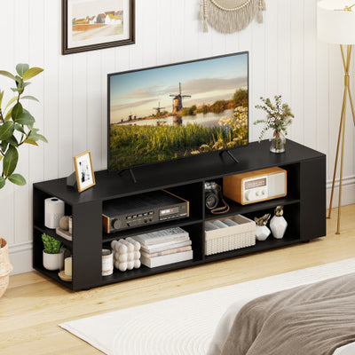 59 Inch Console Storage Entertainment Media Wood TV Stand-Black