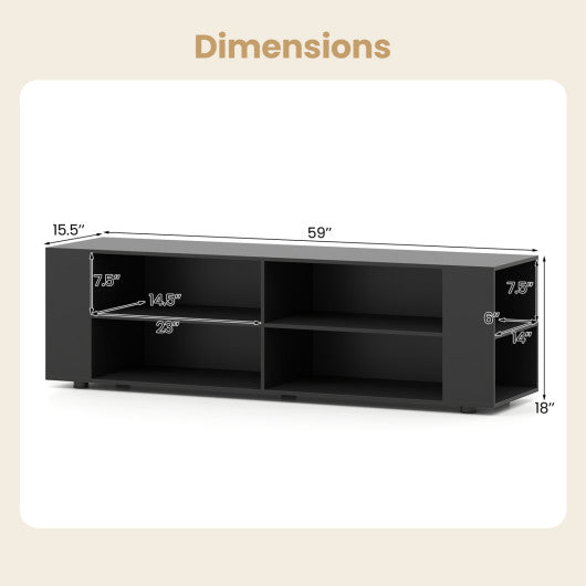 59 Inch Console Storage Entertainment Media Wood TV Stand-Black