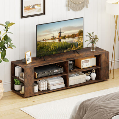 59 Inch Console Storage Entertainment Media Wood TV Stand-Walnut