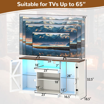 59 Inches Media Console Table with 3-Level Shelves and 22 Dynamic Modes-White