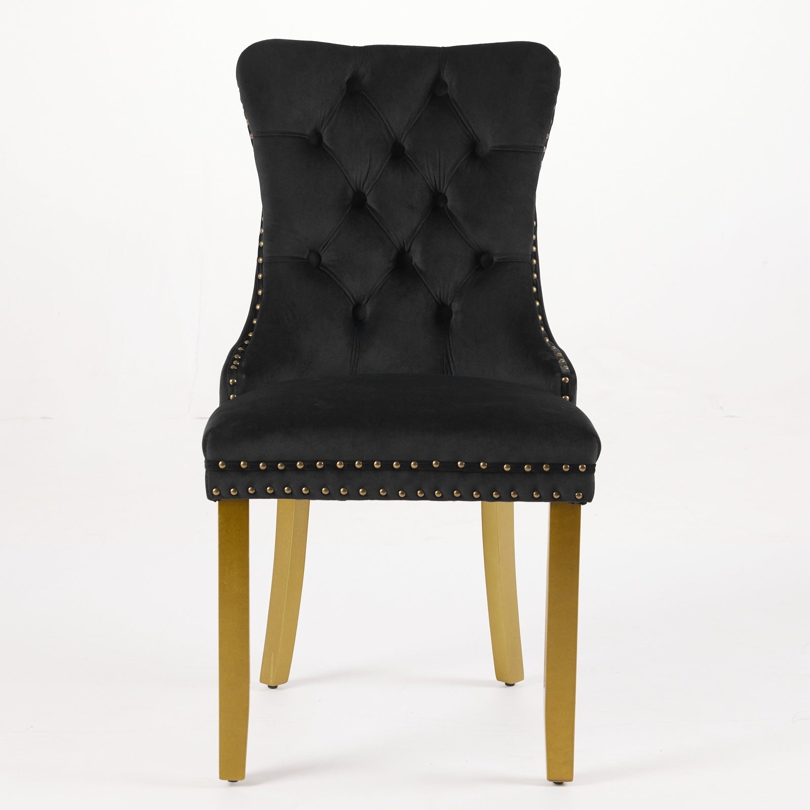 Mid-Century Modern Tufted Solid Wood Velvet Dining Chair with Lion Head Pull Ring