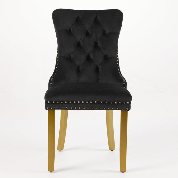 Mid-Century Modern Tufted Solid Wood Velvet Dining Chair with Lion Head Pull Ring