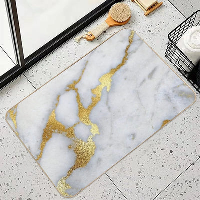 Gold Sparkle Veined Faux Marble Bath Mat