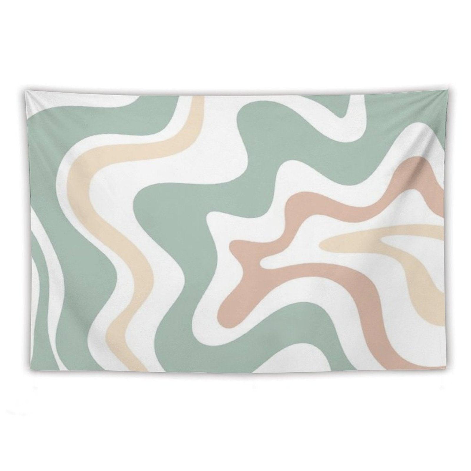 Liquid Swirl Retro Abstract in Light Sage Celadon Green, Light Blush, Cream, And White Tapestry