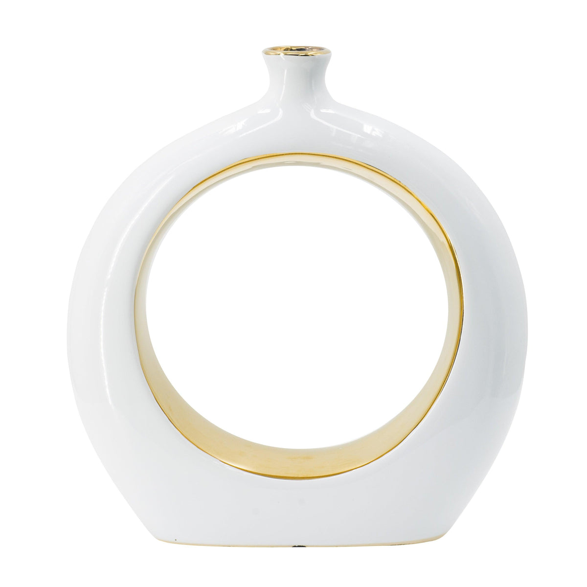 Modern White & Gold Ceramic Ring Vase